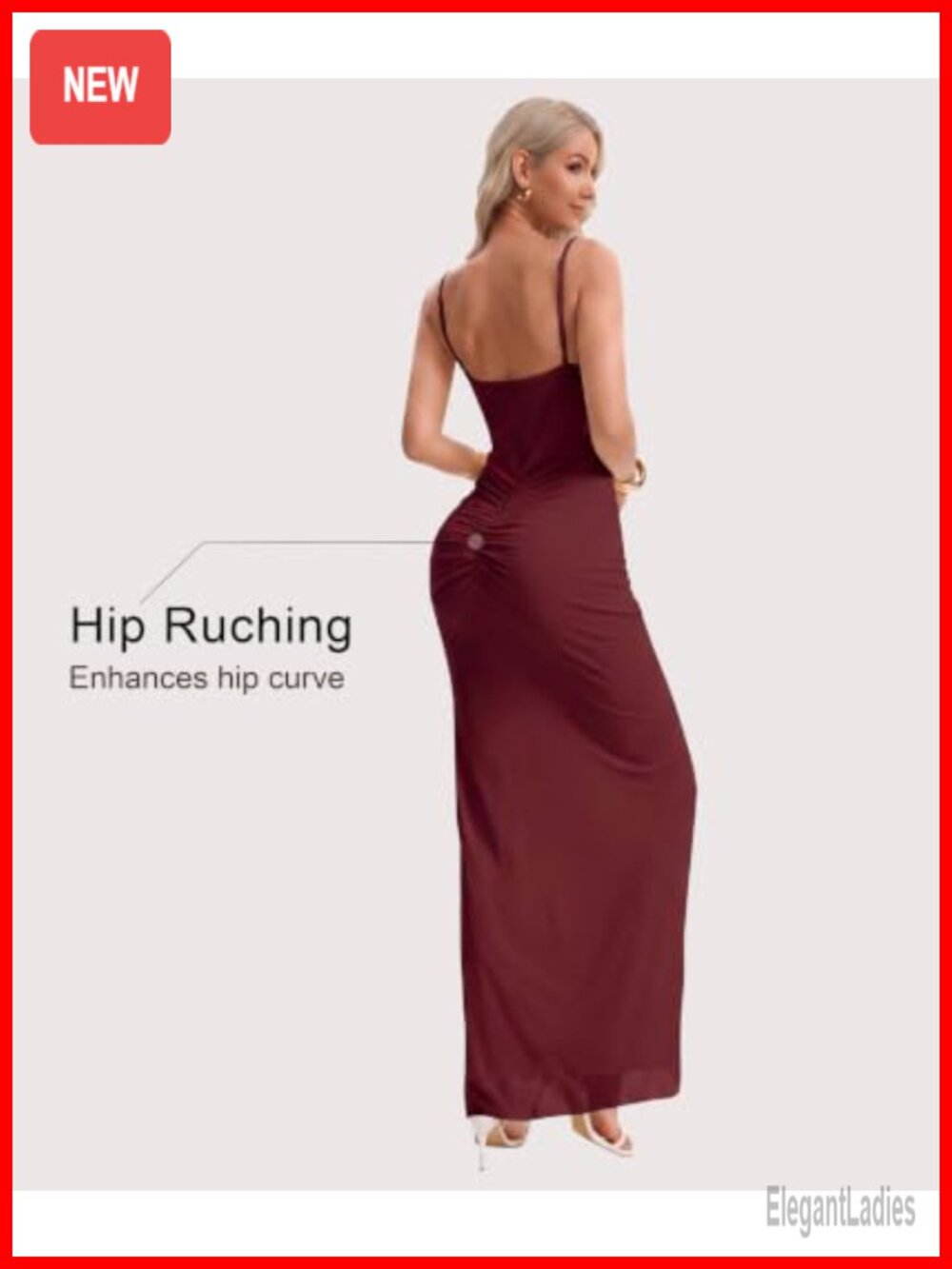 Spaghetti Strap Maxi Dress Ruched Bodycon Front Slit Ruffle Formal - Picture 3 of 6